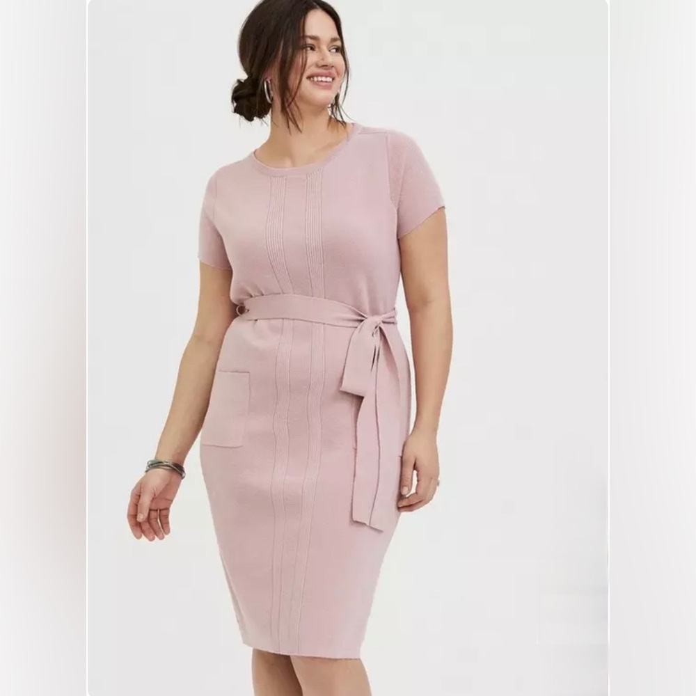 NWT Torrid Mauve Pink Sweater Knit Tie Shift Dress